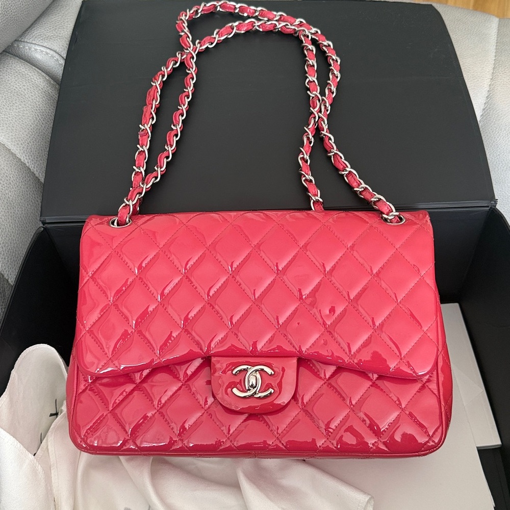 Chanel Pink Quilted Patent Leather Shoulder Bag